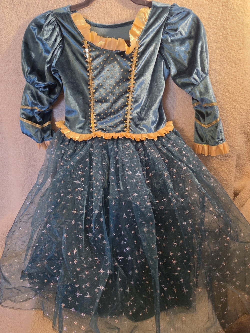 Girls Teal and Gold Star Tulle Princess Costume Dress